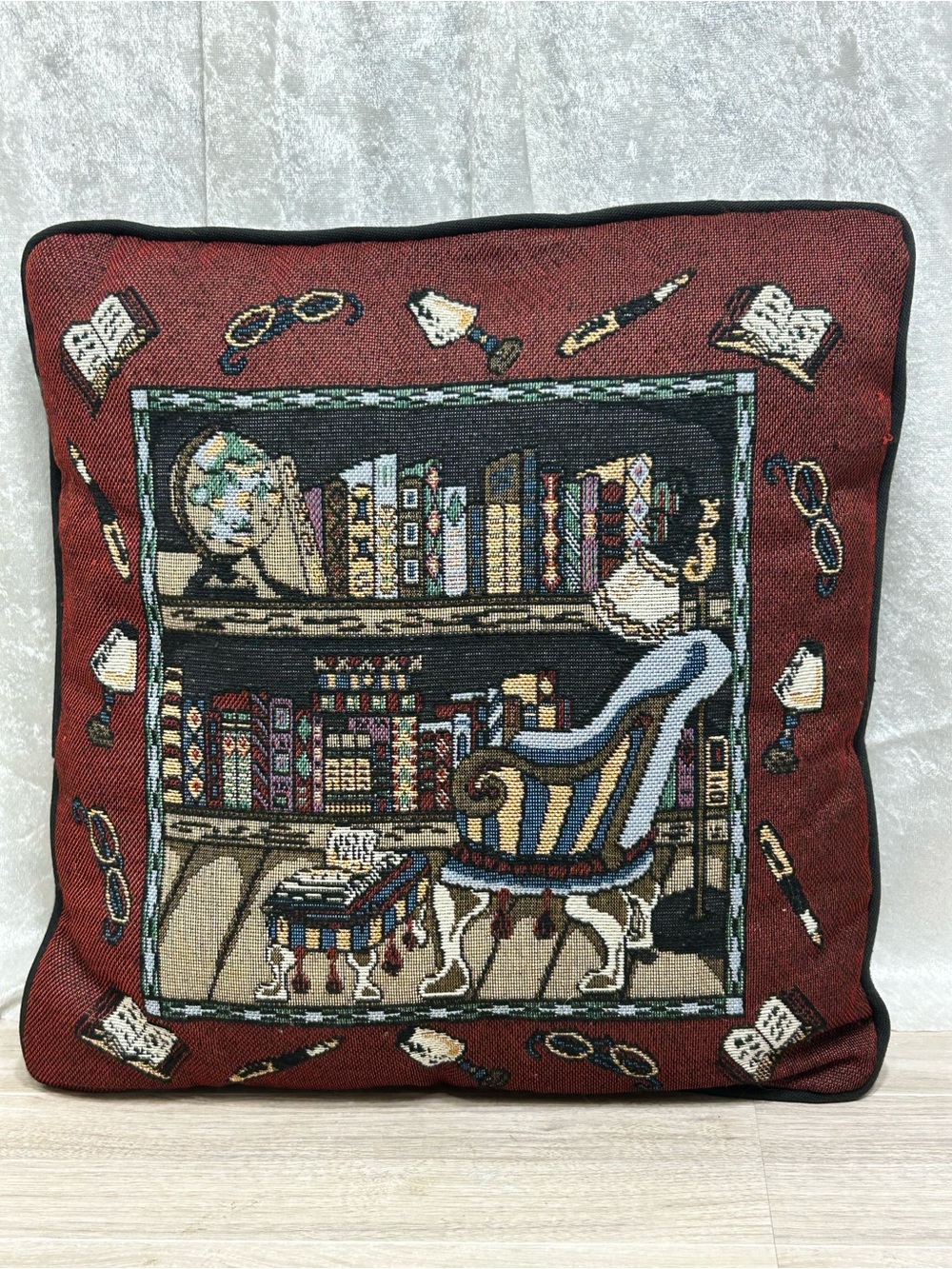 Book Lover Library Tapestry Throw Pillow Books High Heels Dark Academia 12”